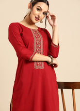 Maroon Colour Embroidered Salwar Suit